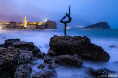 Evening Budva shot in bad weather and rough seas.