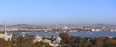 Stitched panorama of Istanbul from FINE Dine Istanbul, roof top terrace of the Arcadia Blue Hotel 
Canon EOS R 
RF24-105 F4L IS USM 
105MM
f/8 
1/200
ISO100 