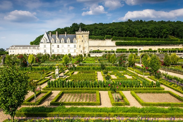 A side view of the chateau from the far side of the garden