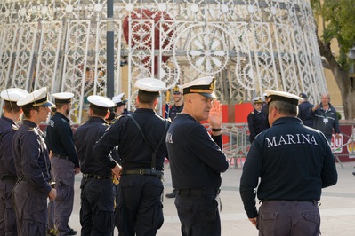 Navy troops waiting for the ceremony in Taranto, Italy.