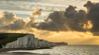 Late autumn sunrise viewing the Seven Sisters cliffs from just behind the Coast Guard Cottages.
