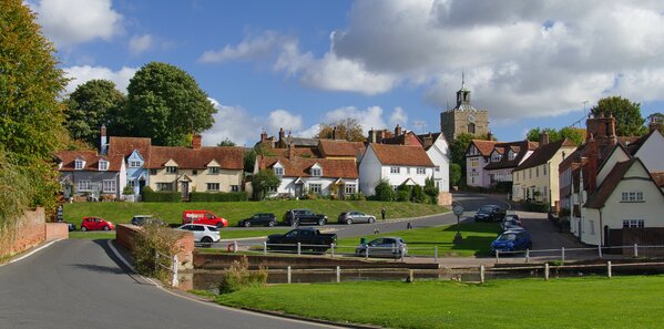 The village green, Brook and church