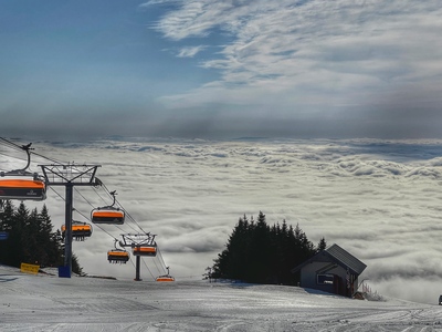 Photo taken of an undercast shot from the summit of Okemo Mountain in Ludlow, Vermont