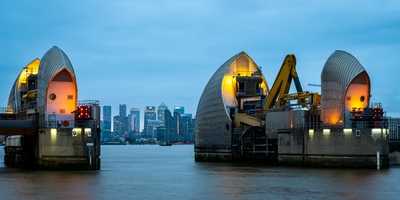 Very cold and overcast at Thames Barrier hoping for some colour from golden hour but to no avail.
