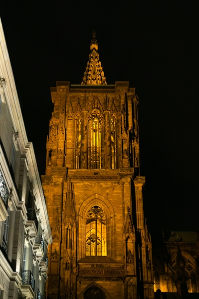 Side view of Notre Dame Cathedral spire, from beside the Post Office