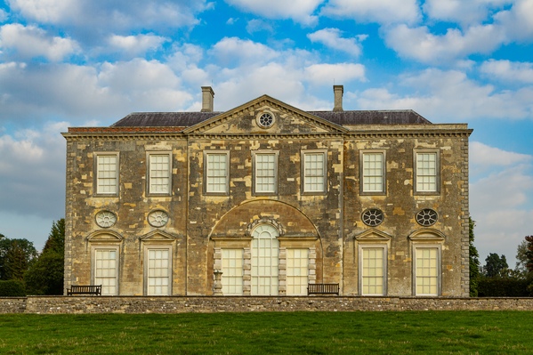 Claydon House: the front view from the grounds and farmland