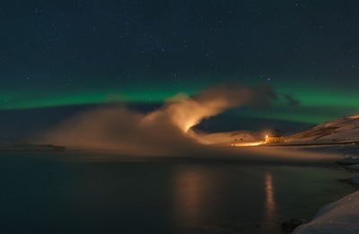 Myvatn Geothermal Area with Northern Lights
