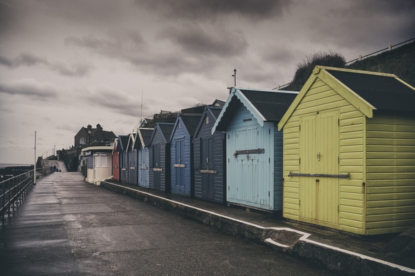 Small row of beach huts near the lifeboat station