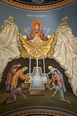 A fresco depicting three springs uniting in the church