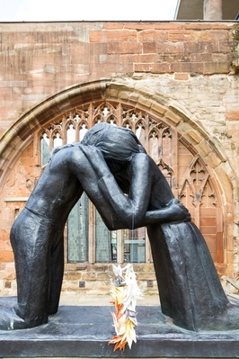 The Reconciliation Statue by Josefina de Vasconcellos, given to the Cathedral by Richard Branson to mark the 50th anniversary of the end of the second world war. Similar statues can be found at Hiroshima and (possibly) in Germany