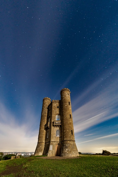 Broadway Tower at night with fisheye lens.
