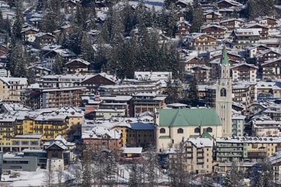 The close view on Cortina D'Ampezzo and its Parish church