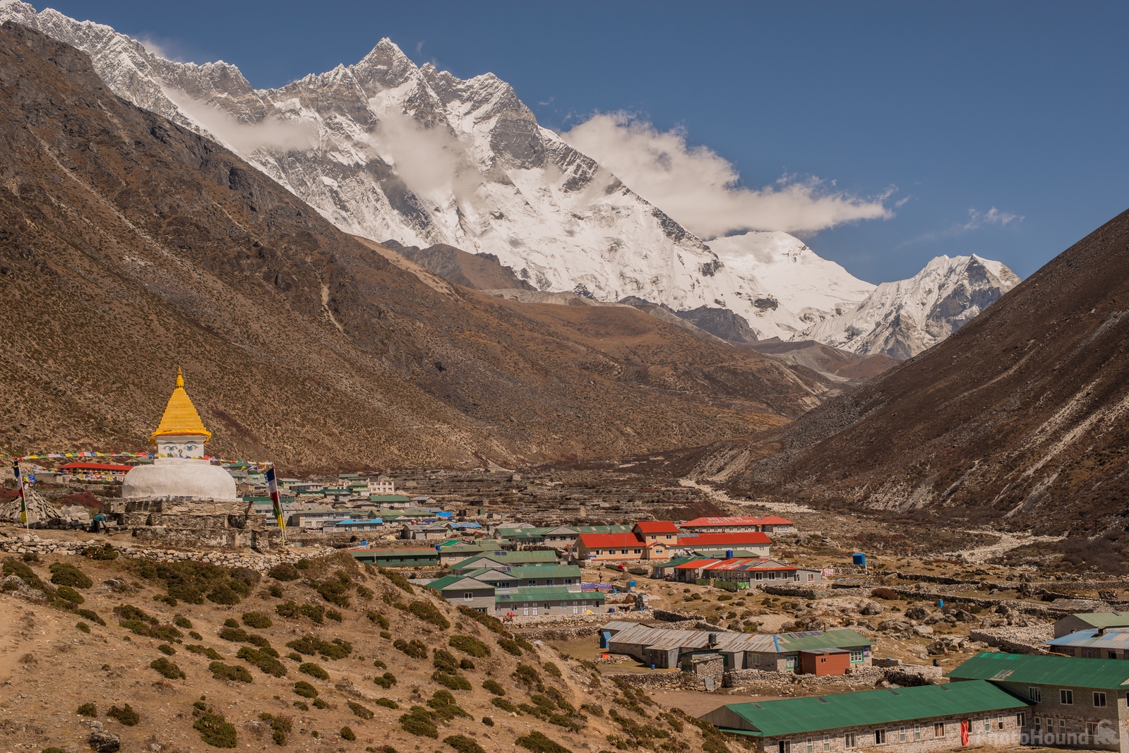 Image of Dingboche Village and its Stupa by dinesh Bhusal