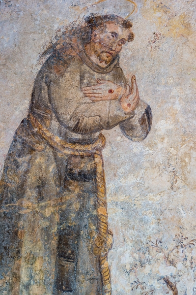 16th Century Fresco of Monk with Crucifixion Wounds