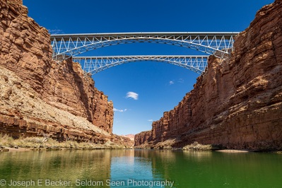 the Navajo Bridges from the river 