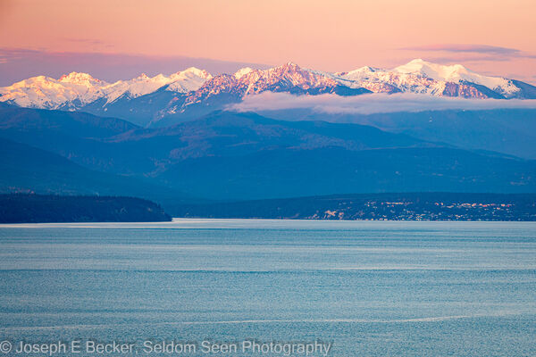 Sunrise light on the Olympic Mountains