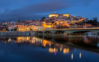 Blue hour view of Coimbra
