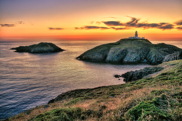Strumble Head Lighthouse at Sunset in June.