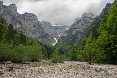 Matkov Kot valley - you can see the škaf at the end of it, at the upper part of the long snow patch.