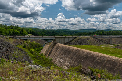 Auxiliary spillway and bridge to top of dam.