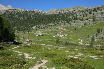 Small valley in the Fanes area near rifugios Lavarella and Fanes - View from Fanes hut