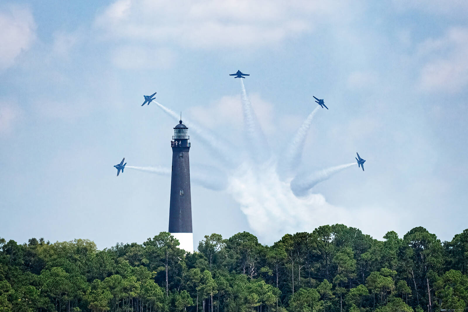 Image of Blue Angels Practice Sessions, Fort Pickens Jetty   by James Neihouse