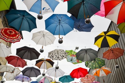 pictures of Switzerland - Zurich Alley of Hanging Umbrellas