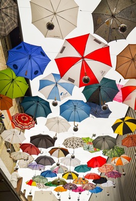 Switzerland photos - Zurich Alley of Hanging Umbrellas