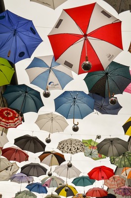 Switzerland photos - Zurich Alley of Hanging Umbrellas