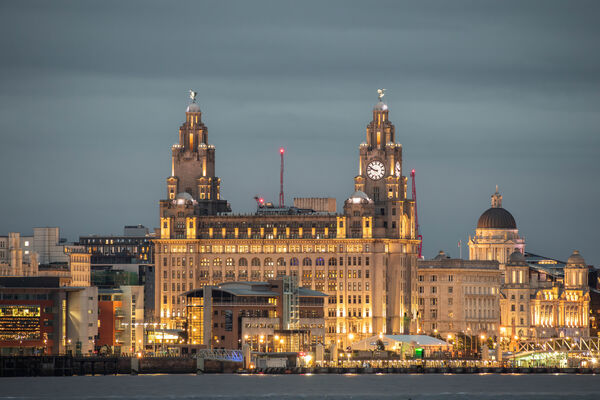 Royal Liver Building taken from Wallasey the other side of the Mersey.
