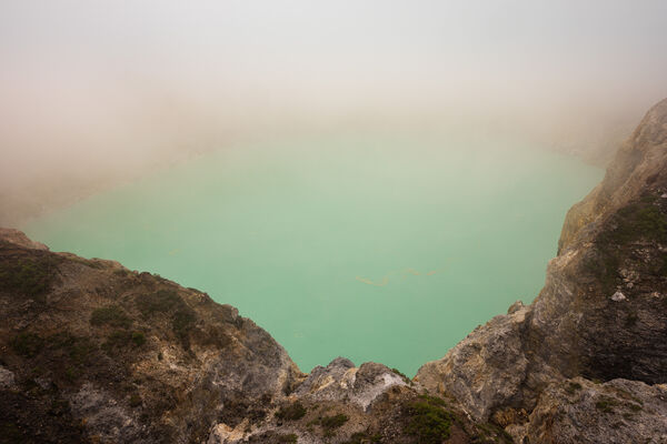 Kelimutu lakes in fog