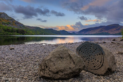 Looking down Derwent Water from Calfclose Bay to Borrowdale with the Centennial Stones in the foreground.