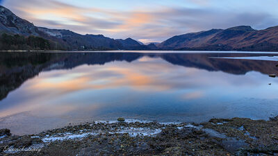 Looking to Borrowdale from Calfclose Bay at sunrise.
