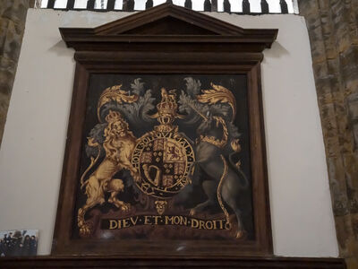 St Peter and St Paul Church, Chipping Warden interior - painting of Hanoverian coat of arms