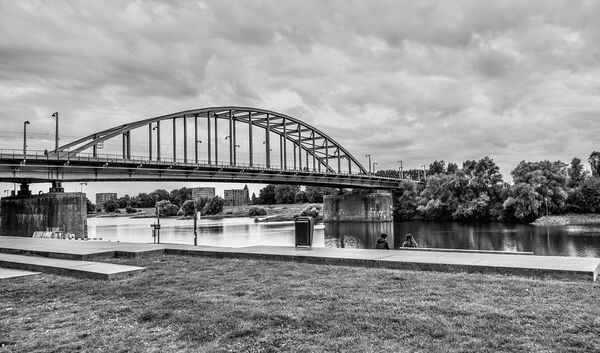 The Bridge at Arnhem - the ultimate prize of Operation Market Garden in September 1944. Scene of a fierce battle and catastrophic defeat for the Allies. Now named  John Frost Bridge, after the commander of the British troops who held the southern end during the battle, and immortalized in the movie A Bridge Too Far and in the many books about the battle