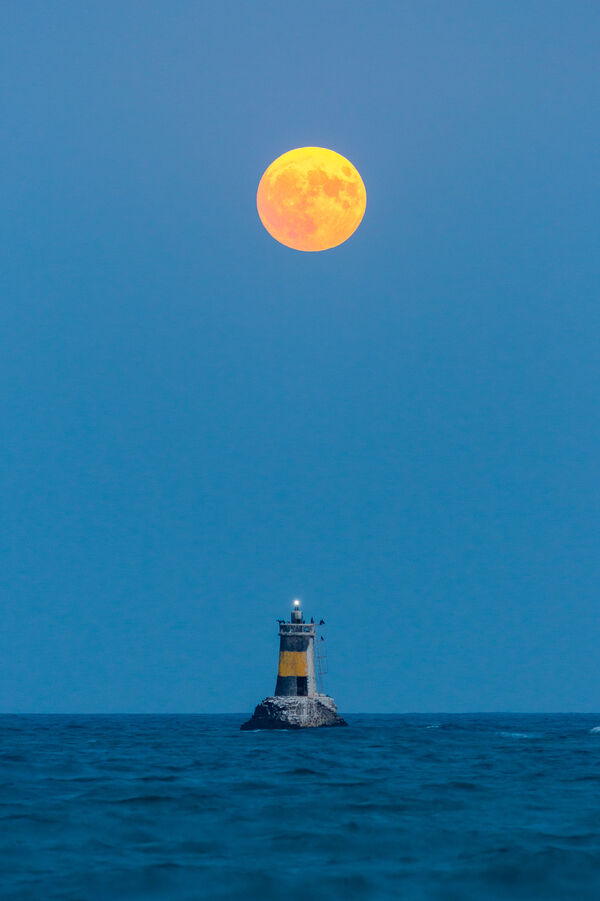 Pomorie lighthouse with Blue moon