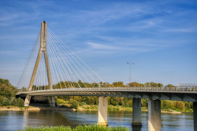 A short walk from the mermaid is the Świętokrzyski Bridge, the first cable-stayed bridge in Poland. It was built between Powiśle on the left bank and Praga Północ on the right bank of the Vistula river. The cornerstone was laid on 28th September 1998. The opening of the bridge took place on 6th October 2000. 