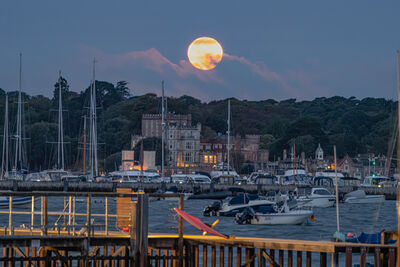 Brownsea Castle with setting Harvest Moon