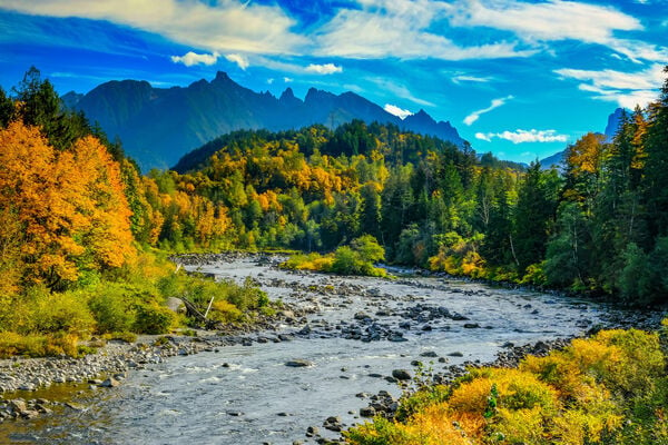 This photo was taken from a bridge that crosses the Skykomish River. It was taken in the fall.