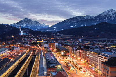 Innsbruck instagram spots - Innsbruck Station from Adlers Hotel Rooftop