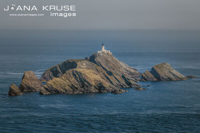 The dramatic coastline of Hermaness on Unst, Shetlands with the Muckle Flugga Lighthouse.