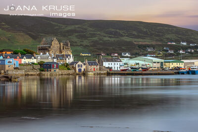 The historic port town Scalloway on the Mainland of the Shetlands.