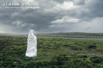 A sculpture of the White Wife of Watlee, a ghost on Unst, one of the Northern Isle of the Shetland Islands.