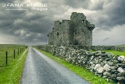 The remains of the Muness Castle on Unst, one of the Northern Isles of the Shetland Islands.