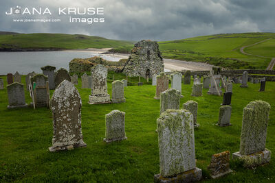 The medieval and ruined St Olaf's Kirk on Unst in the Shetlands.