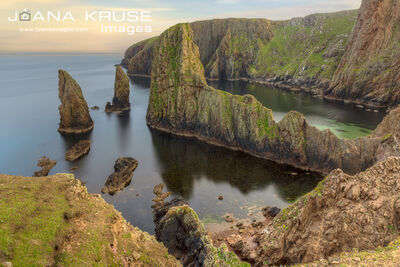 The Westerwick Cliffs in the South Mainland of the Shetlands are made of red granite.