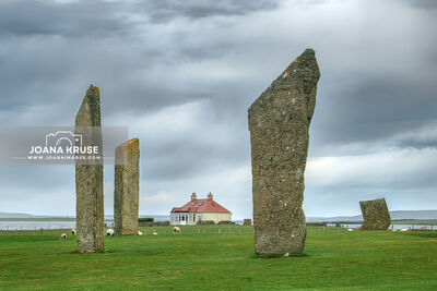The Stones of Stenness are the remains of a great stone circle on an ancient ceremonial site in Orkney, Scotland.