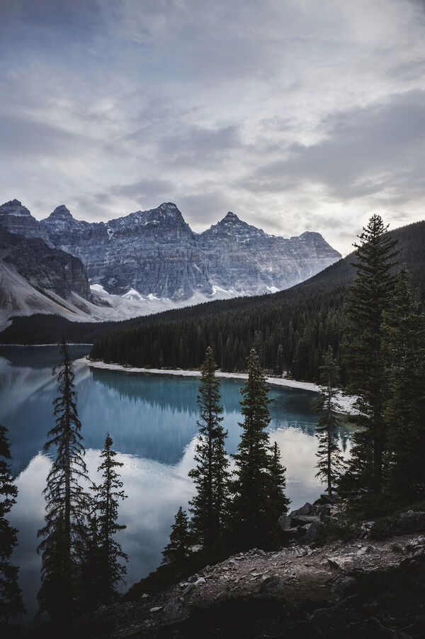 A moody sunset at Moraine Lake - taken from the Rock Pile