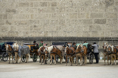 Fiaker - horse carriages at Residenzplatz in Salzburg