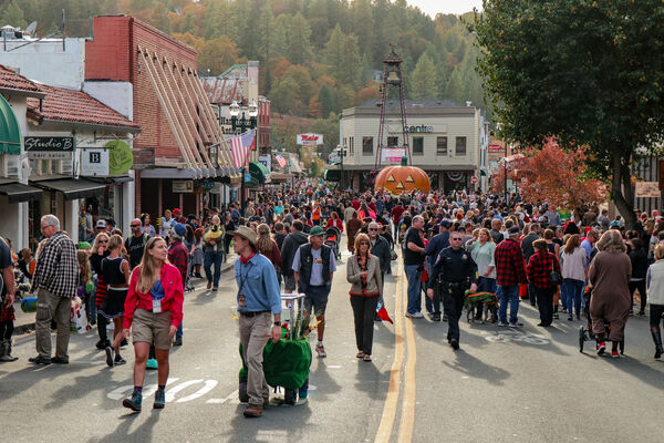 Placerville blocks off the streets for many celebrations, including Halloween, where the children can go into the local business and pick up some candy.